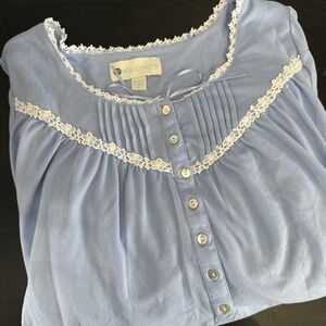 ELLA SIMONE L Nightgown Blue White Trim Modest Long Granny Cottage Core Pjs